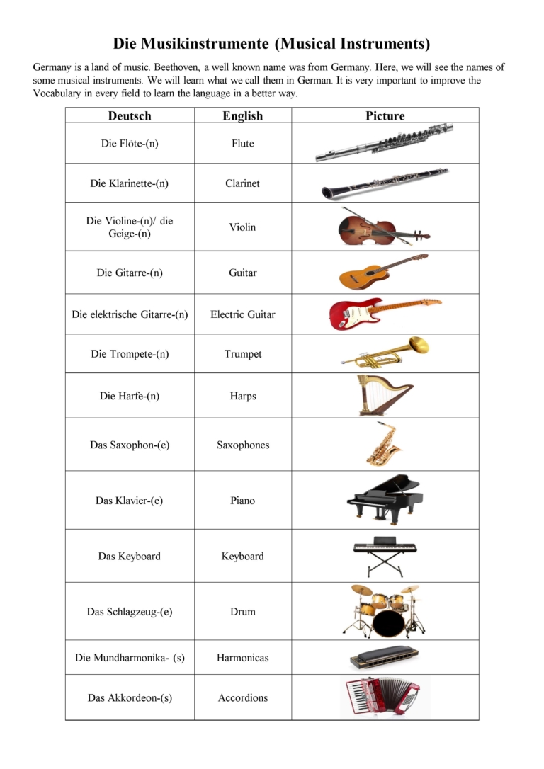 Die Musikinstrumente (Musical Instruments) - German Learning